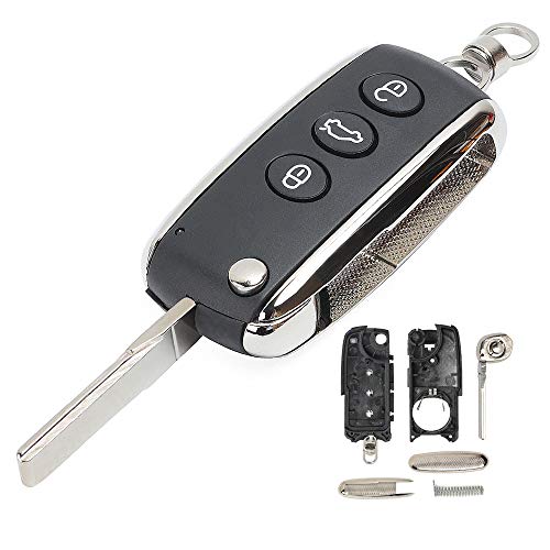 Keyecu Flip Remote Key Shell Case Fob 3 Button for Bentley Continental GT GTC Mulsanne 2004-2016 P/N: KR55WK45032 (Empty Key Shell ONLY) - Image 1