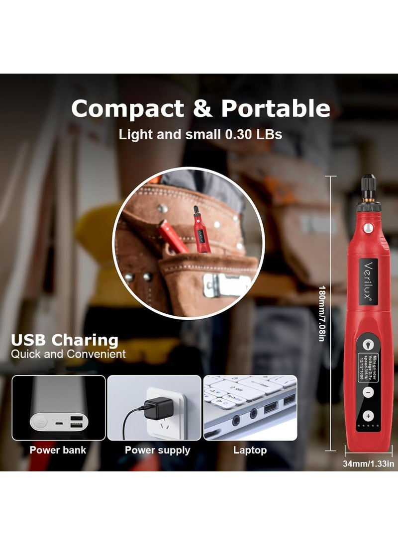 Verilux - Mini Drill Machine, Cordless Rotary Tool Kit, DIY Drilling Electric Tool Polishing Machine, Mini Drill Engraving Machine, 3.7V Grinder with 5 Variable Speed for Polishing Cleaning - Image 1