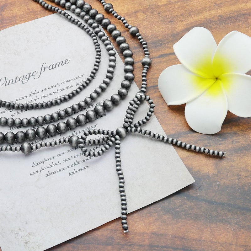 RechicGu 4pcs Western Navajo Pearl Stackble Necklace Jewelry For Women Beaded Chain Bow Pendant Boho Handmade Long Layered Country Concert Necklace Set,Silver Pearl - Image 3