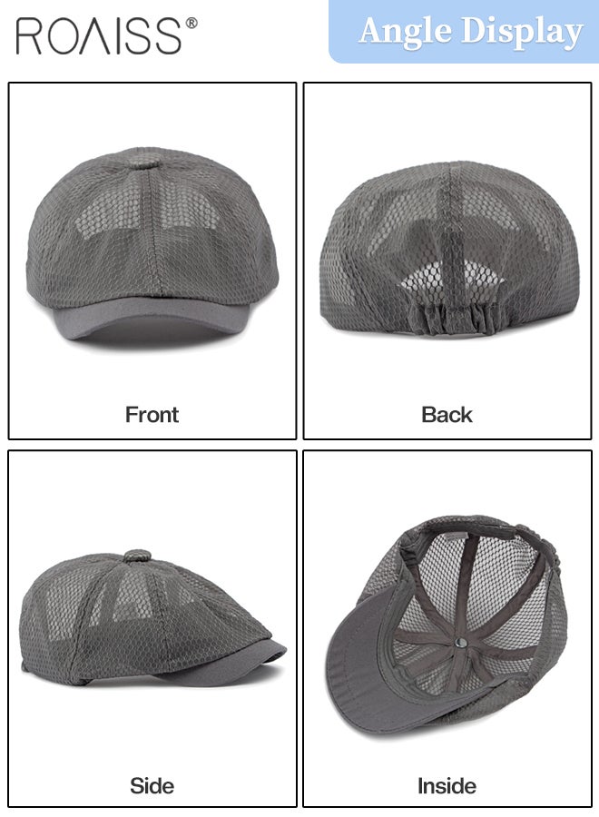 roaiss Breathable Mesh Octagonal Hat for Men and Women, Breathable Retro Casual Fashion Newsboy Cap, Sun Protection Beret, Adjustable Size - Image 5