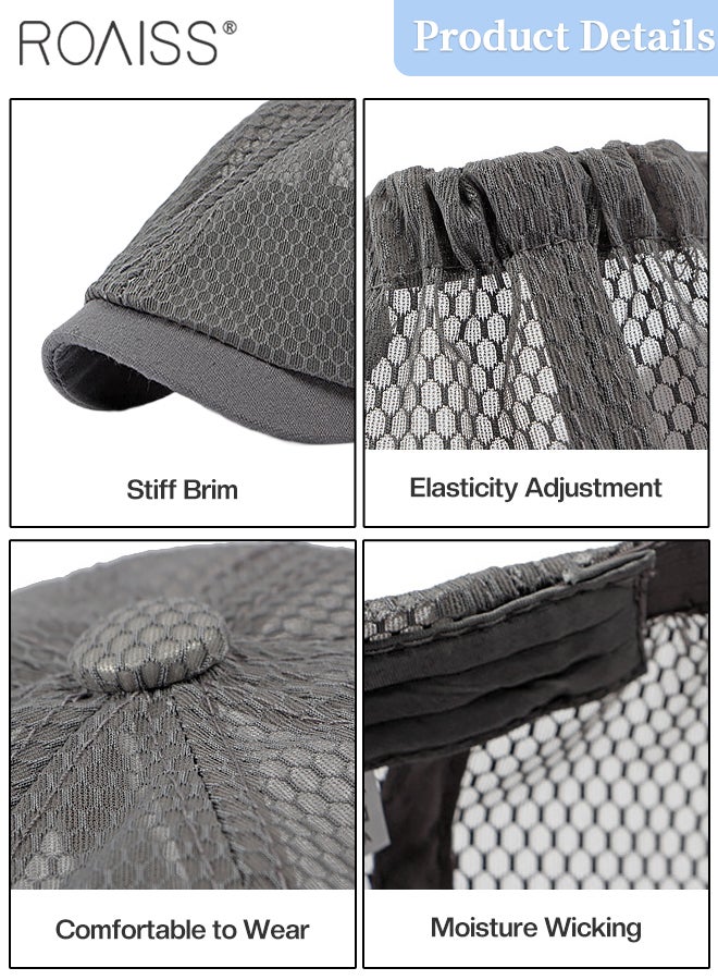 roaiss Breathable Mesh Octagonal Hat for Men and Women, Breathable Retro Casual Fashion Newsboy Cap, Sun Protection Beret, Adjustable Size - Image 4