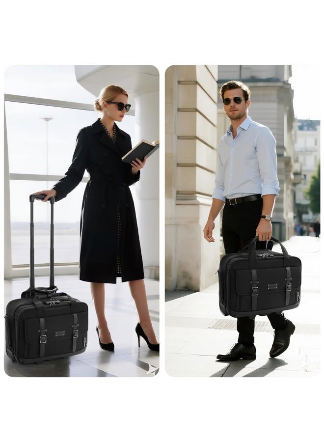 AUROTIER Rolling Laptop Bag, Briefcase for Men and Women, 17 Inch Computer Bag with Wheels Underseat Carry on Luggage, Laptop Briefcase Case for Work, Travel, College Teacher, Mobile Office Bag, Black - Image 3