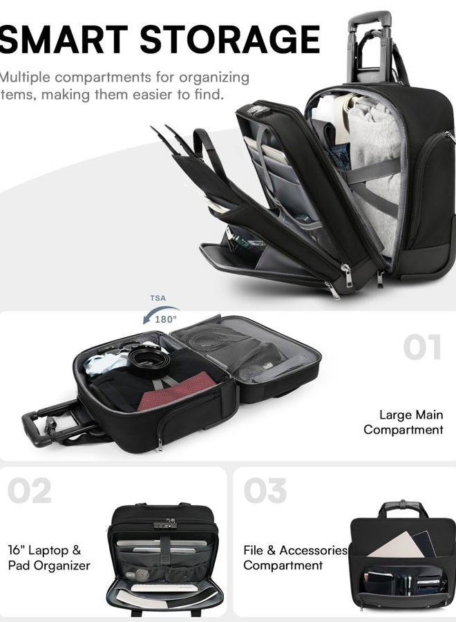 AUROTIER Rolling Laptop Bag, Briefcase for Men and Women, 17 Inch Computer Bag with Wheels Underseat Carry on Luggage, Laptop Briefcase Case for Work, Travel, College Teacher, Mobile Office Bag, Black - Image 4
