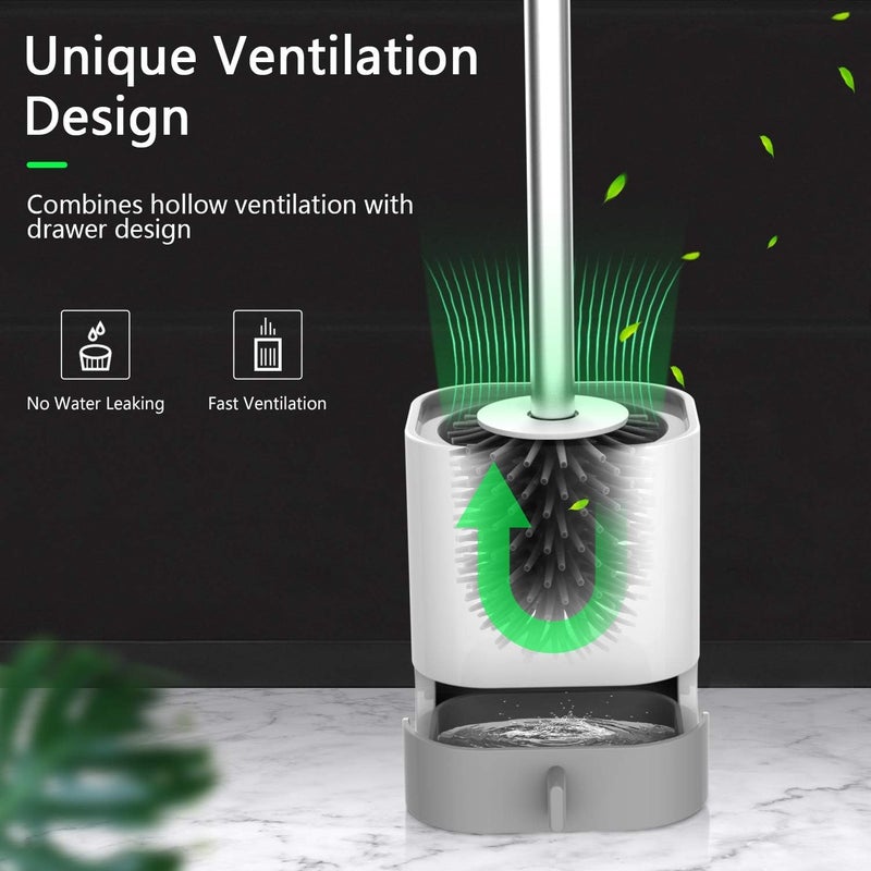 Hallstatt 3 In 1 Silicone Toilet Brush With Holder, Unbreakable Wall Mounted And Free Stand Sleek Toilet Cleaner Brush With Ventilated Drying Stand, Bathroom Scrubber - Image 3