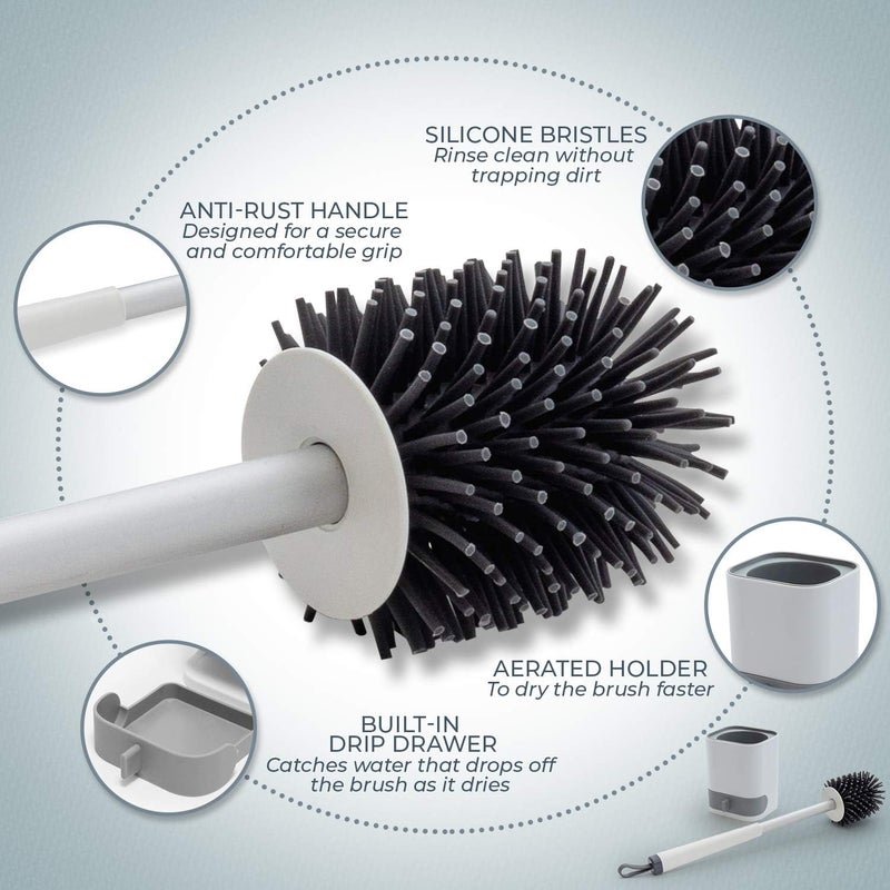 Hallstatt 3 In 1 Silicone Toilet Brush With Holder, Unbreakable Wall Mounted And Free Stand Sleek Toilet Cleaner Brush With Ventilated Drying Stand, Bathroom Scrubber - Image 2