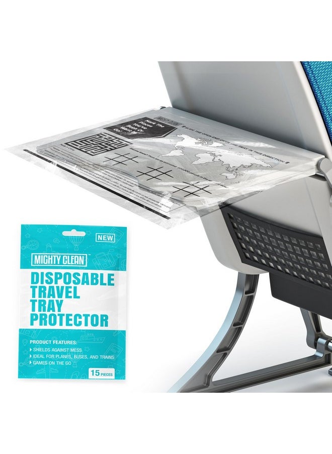 Mighty Clean E Travel Tray Protectors By Mighty Clean │ Airplane Travel Essentials For Toddler, Kids, And Adults │ Must Have For Flying │ Provides A Clean Surface And Entertainment │ 15 Pack  - Image 1