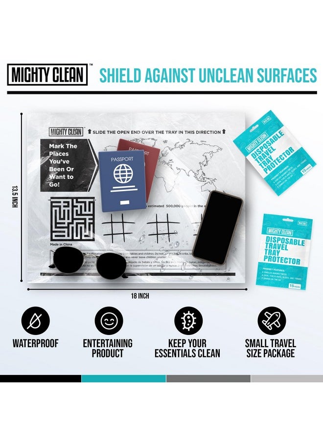 Mighty Clean E Travel Tray Protectors By Mighty Clean │ Airplane Travel Essentials For Toddler, Kids, And Adults │ Must Have For Flying │ Provides A Clean Surface And Entertainment │ 15 Pack  - Image 2