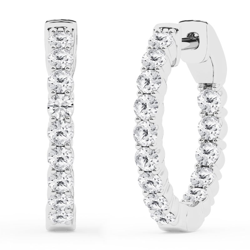 Belacqua 1.00 Carat Round Lab Grown Inside Out Diamond Hoop Earrings in Sterling Silver, Color G+, Clarity SI, Prong Set, Fine Jewelry for Women, Gift Box Included - Image 1