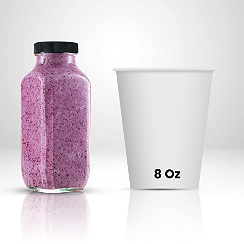 DilaBee 12-Pack Glass Juice Bottles with Lids, 8oz Glass Bottles with Lids for Juice, Smoothie, Water, Milk & Kombucha, Reusable Glass Bottles for Juicing - Bulk Glass Water Bottles with Caps BPA-Free - Image 3