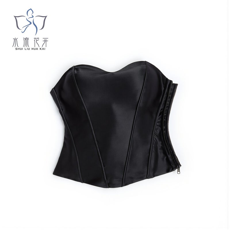 Satin Corset Shapewear Strapless Bustier Waist Trainer for Women XS Wine Red - Image 5