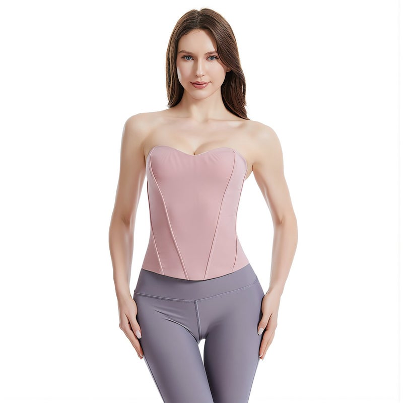 Satin Corset Shapewear Strapless Bustier Waist Trainer for Women XS Wine Red - Image 4