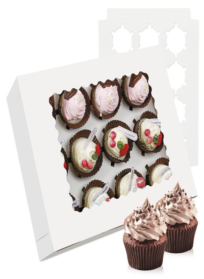 MonYouGe 3-Set Cupcake Boxes Bulk with Clear Display Window Hold 12 Standard Cupcakes, Disposable Food Grade White Cupcake Carrier Cupcake Container, Perfect for Cupcakes Muffins Cookies Pastries - Image 1
