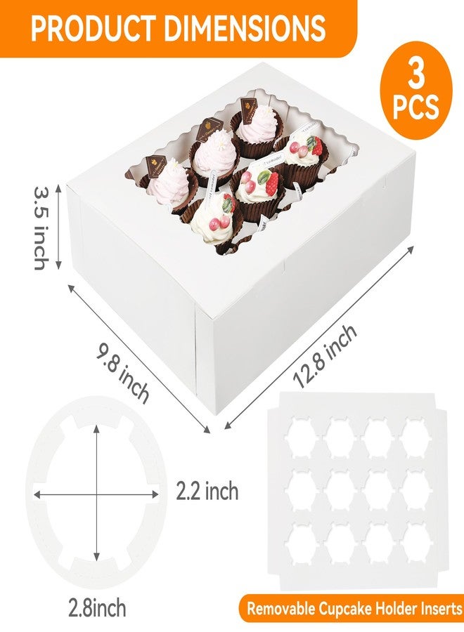 MonYouGe 3-Set Cupcake Boxes Bulk with Clear Display Window Hold 12 Standard Cupcakes, Disposable Food Grade White Cupcake Carrier Cupcake Container, Perfect for Cupcakes Muffins Cookies Pastries - Image 2