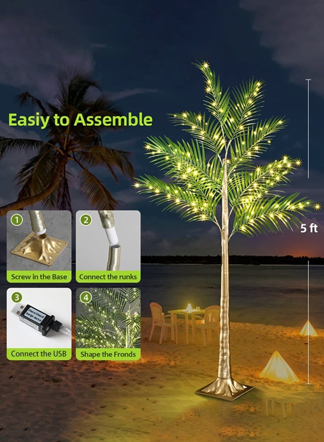 Uptyia Artificial Palm Trees with Led Light for Outdoors Pool Decorations,  Tall Fake Potted Plants，Large Faux Trees for Indoor, Fake Tropical Areca Floor Plant in Pot, for Modern Home Decor and Housewarming Gift，150CM - Image 5