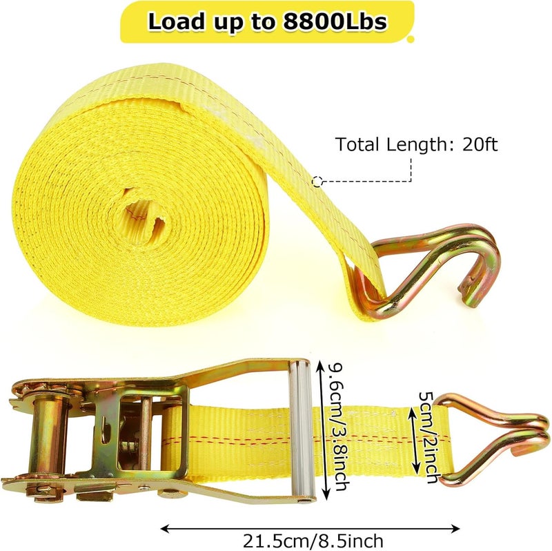 LISHINE 4 Pack 2 Inch Ratchet Straps Heavy Duty 20ft Tie Down Straps Ratchet with Double J Hook 10000 LBS Break Strength Cargo Ratchet Straps for Moving Truck Trailers Motorcycles Kayaks Car Roof - Image 2