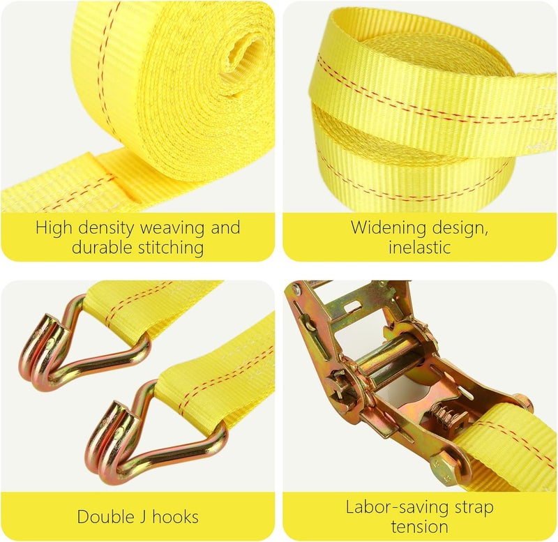LISHINE 4 Pack 2 Inch Ratchet Straps Heavy Duty 20ft Tie Down Straps Ratchet with Double J Hook 10000 LBS Break Strength Cargo Ratchet Straps for Moving Truck Trailers Motorcycles Kayaks Car Roof - Image 3