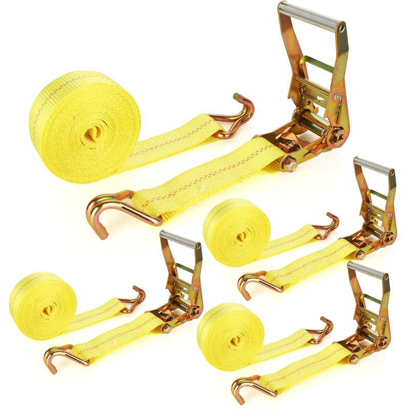LISHINE 4 Pack 2 Inch Ratchet Straps Heavy Duty 20ft Tie Down Straps Ratchet with Double J Hook 10000 LBS Break Strength Cargo Ratchet Straps for Moving Truck Trailers Motorcycles Kayaks Car Roof - Image 1
