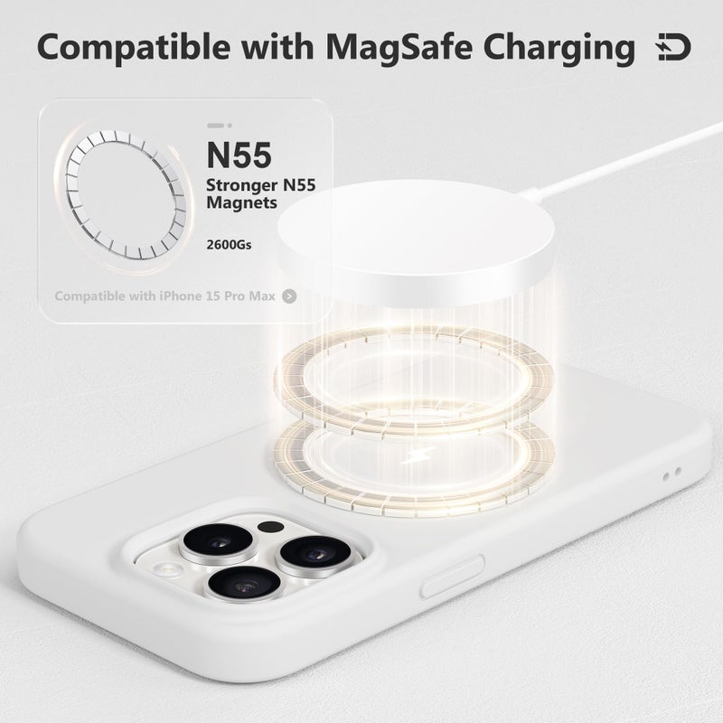 GONEZ for iPhone 15 Pro Max Case Silicone, Compatible with Magsafe, Camera Protector + Screen Protector, Soft Anti-Scratch Microfiber Lining, Liquid Silicone Shockproof Phone Cover, White - Image 4