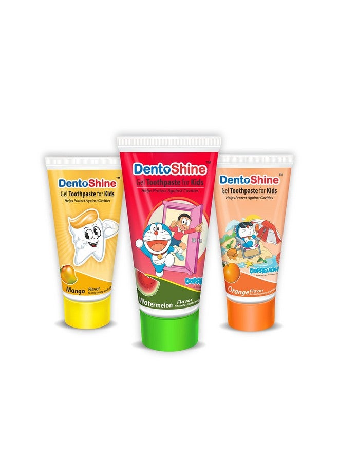 DentoShine Gel Toothpaste for Kids | Pack of 3 Flavors (Strawberry, Mango & Watermelon, 80g each) - Image 1