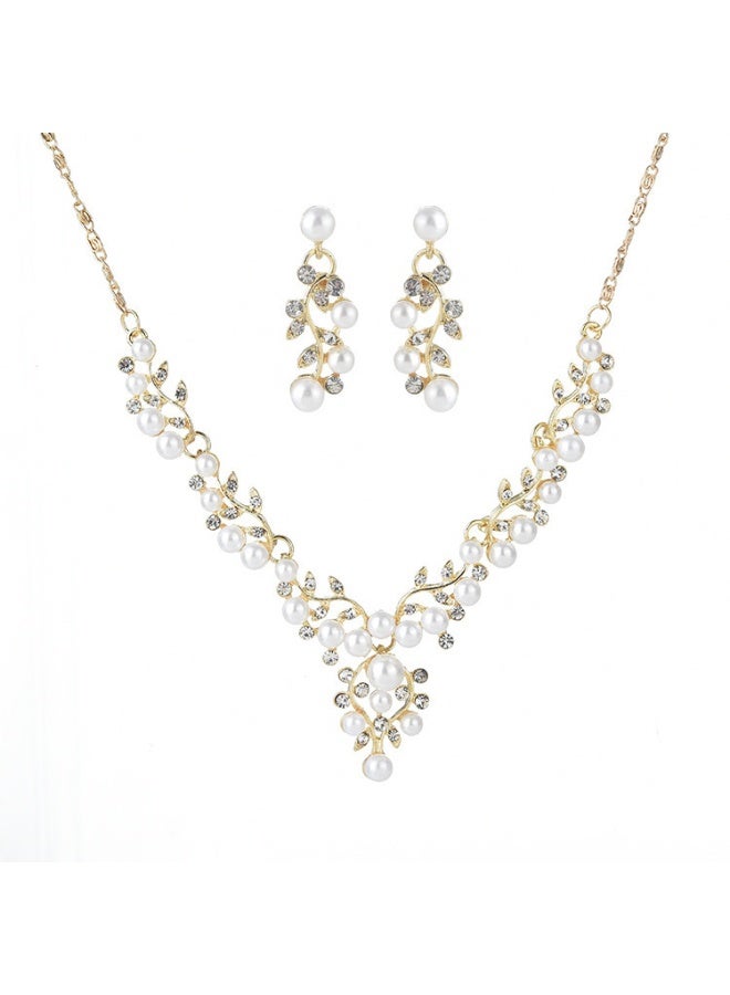 NIBEMINENT Korean Elegant Pearl Necklace - Stylish Versatile Neckline Set with Rhinestones for Brides, Simple V-Shaped Jewelry Set 9088