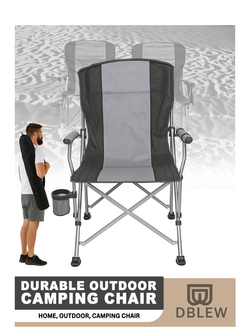 DBLEW كرسي تخييم محمول - ظهر عالي، مبطن، كرسي خارجي قابل للطي، قماش أكسفورد، خفيف الوزن ومضغوط للتخييم، الشاطئ، التنزه - رمادي - Image 1