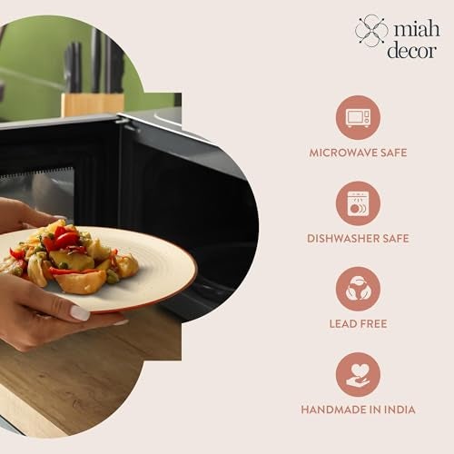 miah decor Quarter Plates Set of 4, Ceramic Stoneware Plates | Cream Snack & Side Plates with Brown Rim | Ribbed Design | Microwave & Dishwasher Safe (Dummy 1) - Image 4