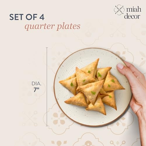 miah decor Quarter Plates Set of 4, Ceramic Stoneware Plates | Cream Snack & Side Plates with Brown Rim | Ribbed Design | Microwave & Dishwasher Safe (Dummy 1) - Image 5