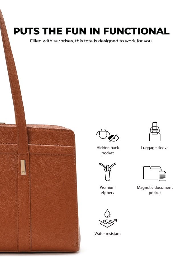Mokobara MOKOBARA The Celeste Tote Bag | Lightweight for Daily use and Work with Luggage Sleeve and 14" Laptop Compartment with Magnetic Closure for Women (Tan Lines)  - Image 2