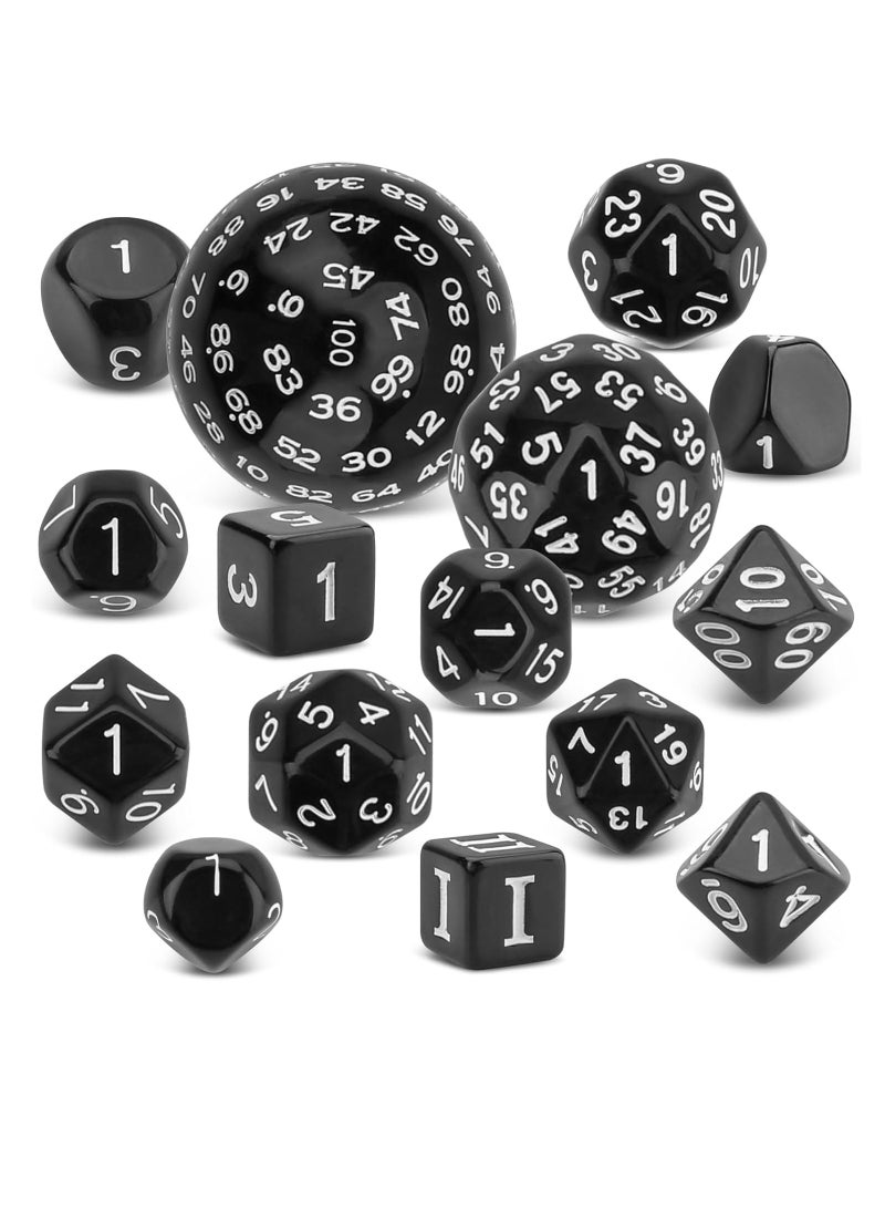 SYOSI DND Dice Polyhedral Dice Set Acrylic Dice for Playing Games Dice Games, Math Games, Party Favors, Toy Gifts or Teaching Kids Math Board Games, Activity, Party Favors (15 Pieces, Black) - Image 1