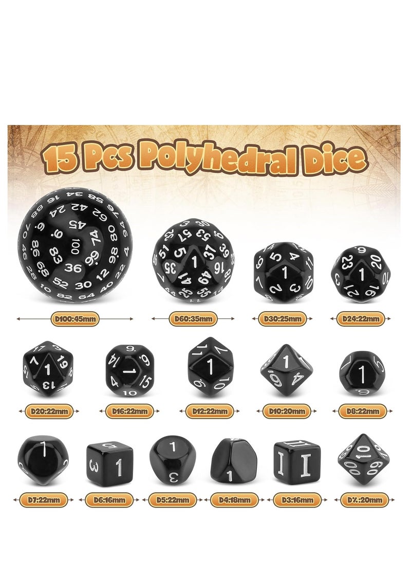 SYOSI DND Dice Polyhedral Dice Set Acrylic Dice for Playing Games Dice Games, Math Games, Party Favors, Toy Gifts or Teaching Kids Math Board Games, Activity, Party Favors (15 Pieces, Black) - Image 5