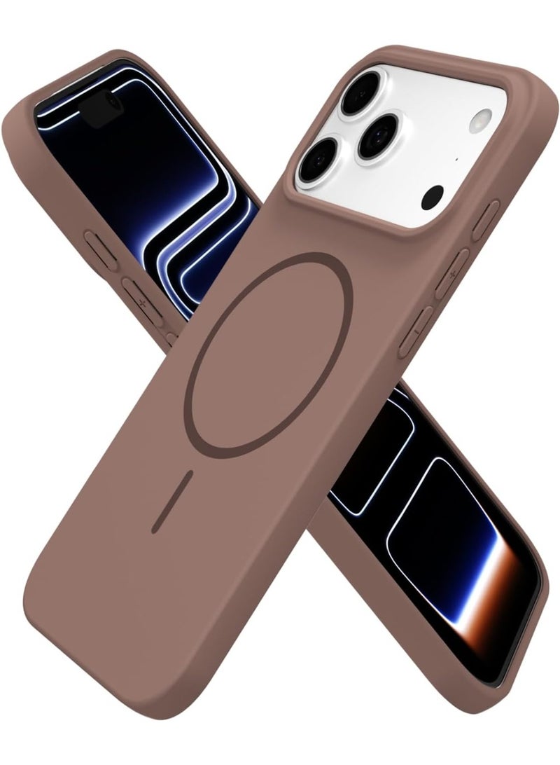 ACLIX Magnetic Slim Phone Case for iPhone 17 Pro Max Compatible with Magsafe Wireless Charging, Aesthetic Soft Rubber Silicone | Brown - Image 1