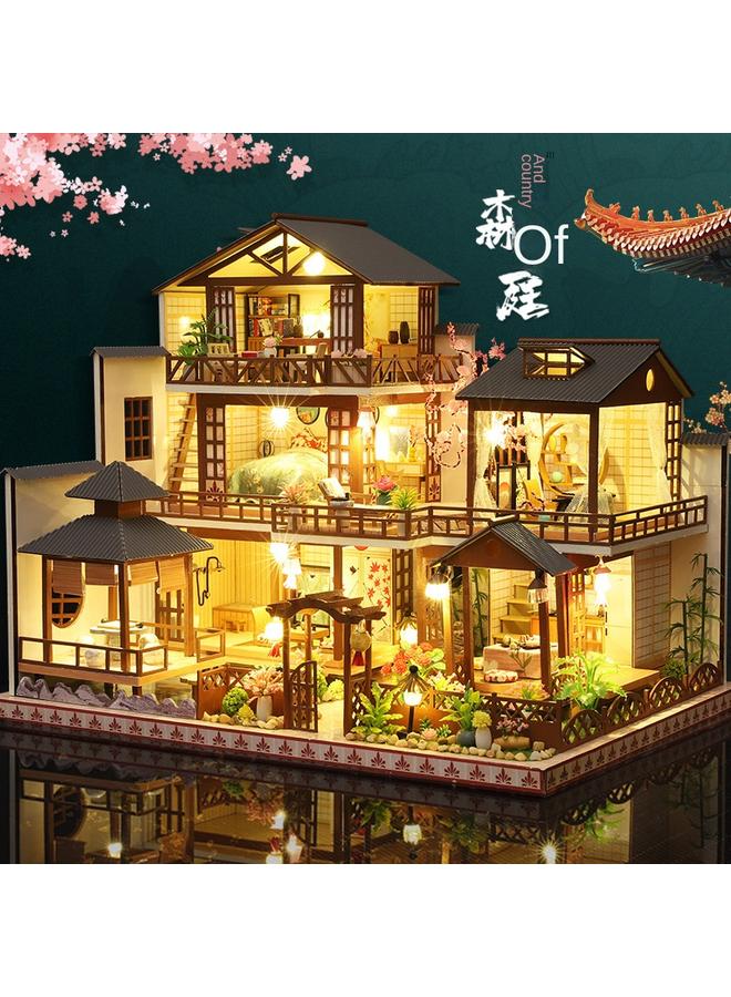Bluejw Diy Architectural Model Villa Japanese Style And Wind Assembled Wooden Hut Mori Court Creative Christmas Birthday Gift - Image 1