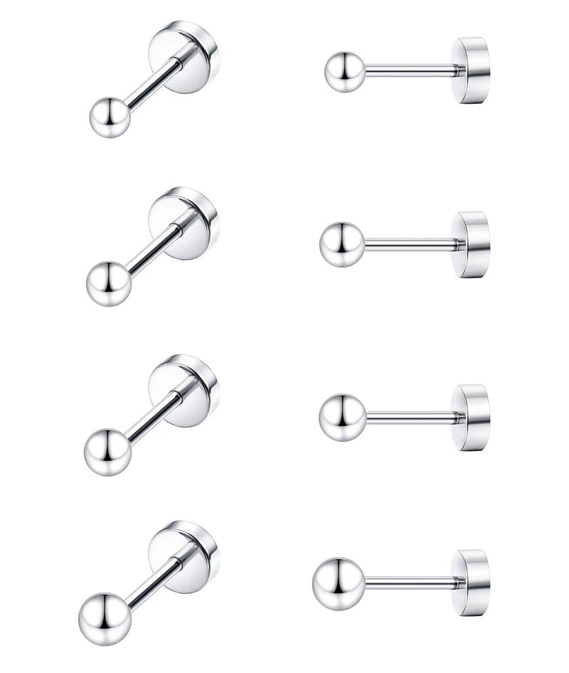 MJust Small Titanium Earrings for Women G23 Titanium Stud Earrings for Sensitive Ears Dot Ball Cubic Zirconia Hypoallergenic 20G Flat Back Earrings (Ball) - Image 1
