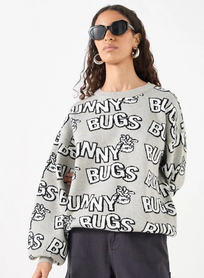 All-Over Bugs Bunny Detail Sweater with Long Sleeves