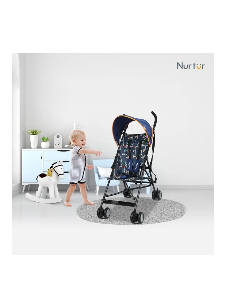 Nurtur Rex Lightweight Stroller – Compact Fold, Sun Canopy, Shoulder Strap, Airflow Design, Portable Buggy for Toddlers 6-36 Months, Easy Fold, - Navy Print