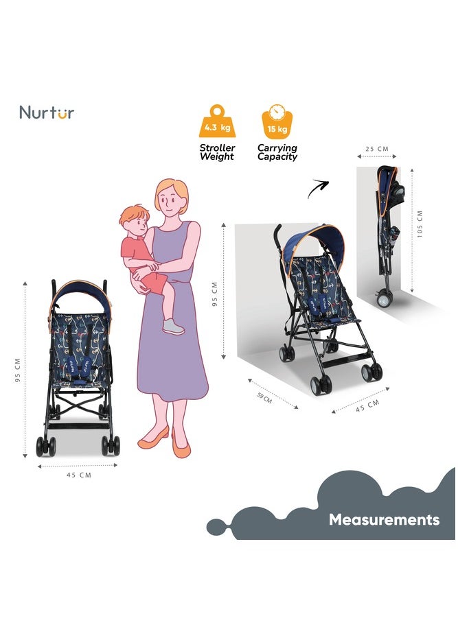 Nurtur Baby Rex Convenience Lightweight Buggy Stroller With Compact Fold, Canopy Shoulder Strap, 6 To 36 Months, Upto 15 Kg, Multicolour  - Image 3
