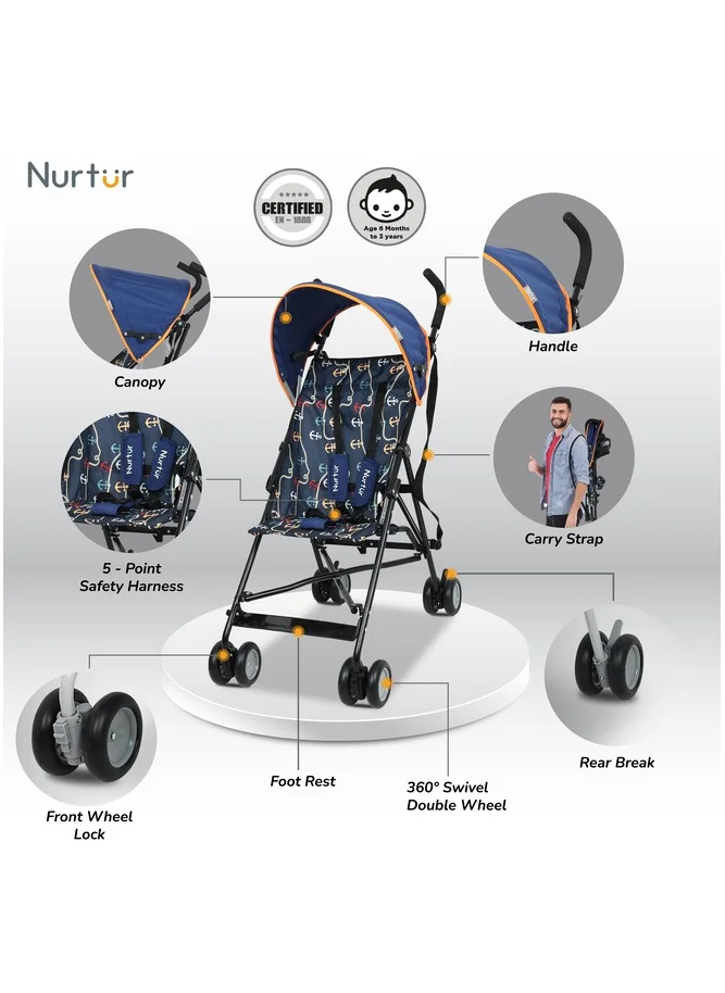 نورتر Baby Rex Convenience Lightweight Buggy Stroller With Compact Fold, Canopy Shoulder Strap, 6 To 36 Months, Upto 15 Kg, Multicolour