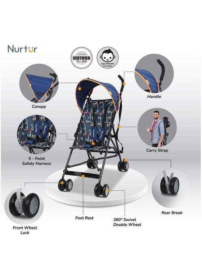 Nurtur Baby Rex Convenience Lightweight Buggy Stroller With Compact Fold, Canopy Shoulder Strap, 6 To 36 Months, Upto 15 Kg, Multicolour  - Image 2