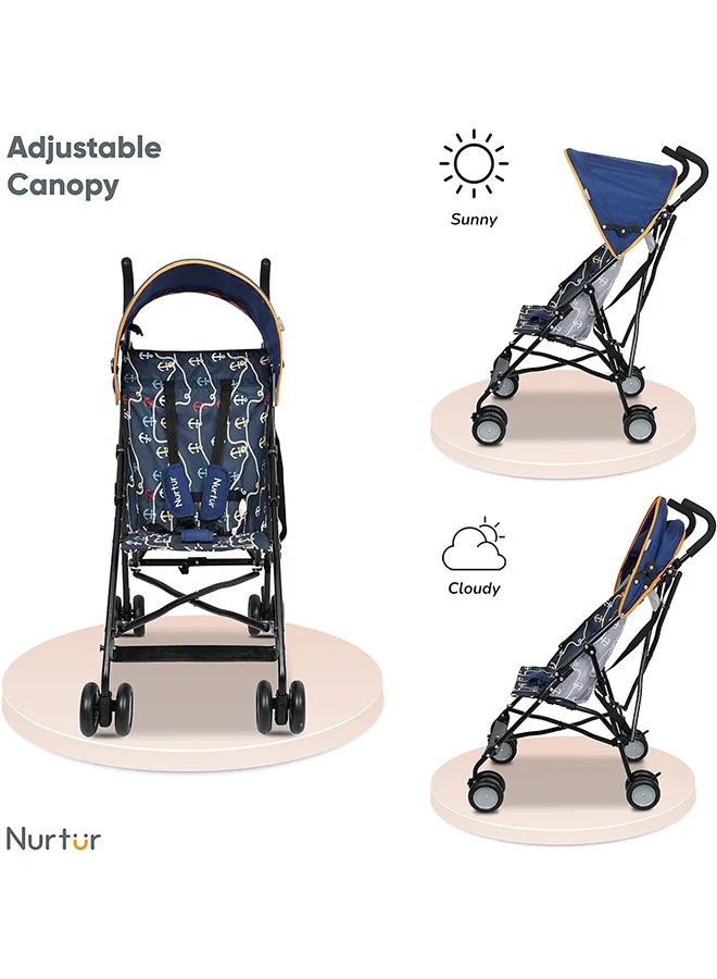 Nurtur Rex Lightweight Stroller – Compact Fold, Sun Canopy, Shoulder Strap, Airflow Design, Portable Buggy for Toddlers 6-36 Months, Easy Fold, - Navy Print