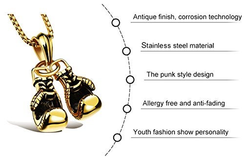 Hamoery Men Punk Stainless Steel Golden Boxing Gloves Chain Pendant Necklace(Golden) - Image 5