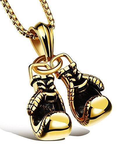 Hamoery Men Punk Stainless Steel Golden Boxing Gloves Chain Pendant Necklace(Golden) - Image 1