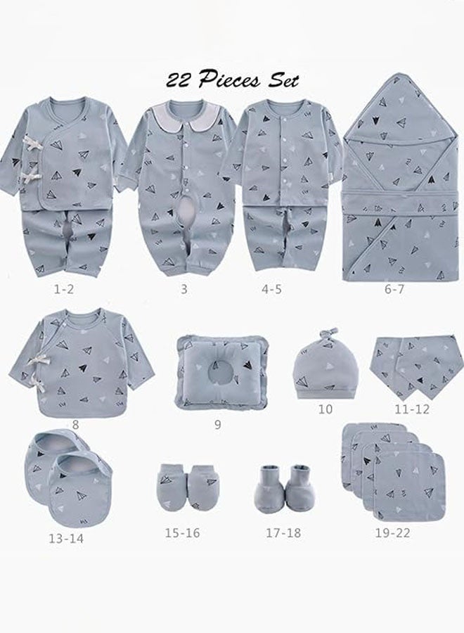 Hanayo Baby Newborn Essentials Layette Gift Set with Box 22 Piece Girl Boys Gifts Premium Cotton Clothes Accessories Set Fits Newborn Baby Cuddle Strap Bib Gloves(Blue) - Image 4