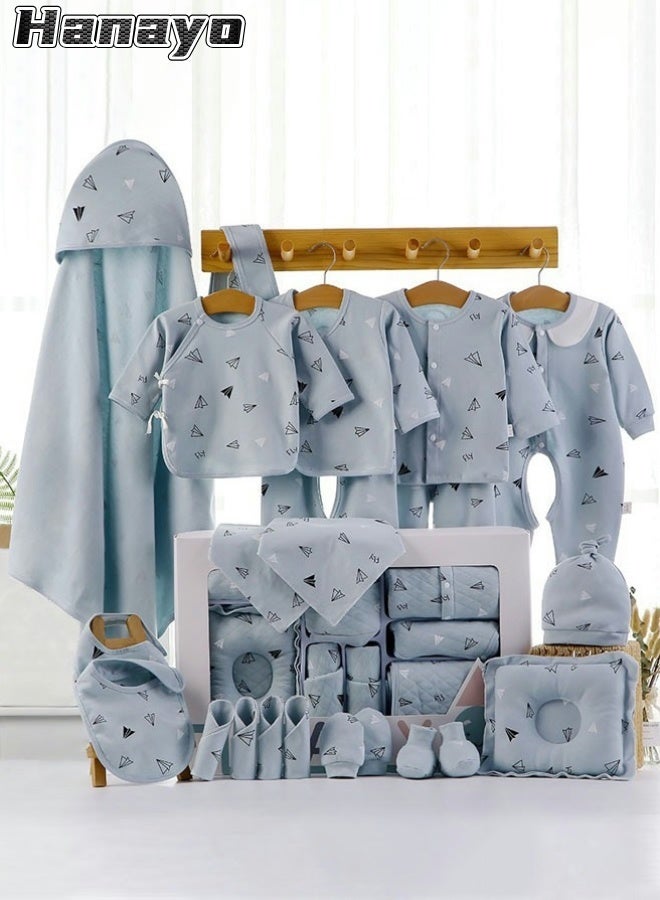 Hanayo Baby Newborn Essentials Layette Gift Set with Box 22 Piece Girl Boys Gifts Premium Cotton Clothes Accessories Set Fits Newborn Baby Cuddle Strap Bib Gloves(Blue) - Image 1
