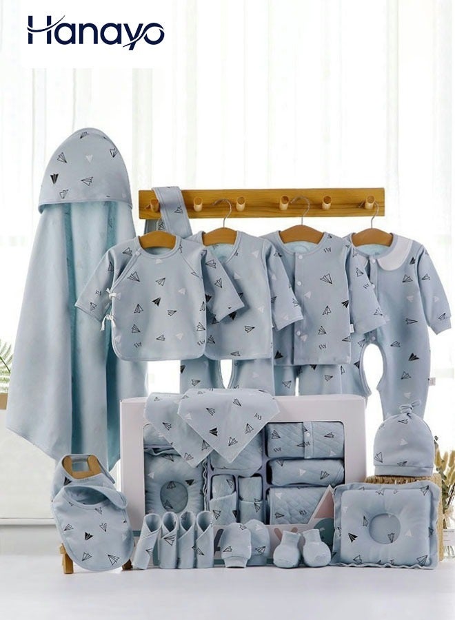 Hanayo Baby Newborn Essentials Layette Gift Set with Box 22 Piece Girl Boys Gifts Premium Cotton Clothes Accessories Set Fits Newborn Baby Cuddle Strap Bib Gloves(Blue) - Image 1