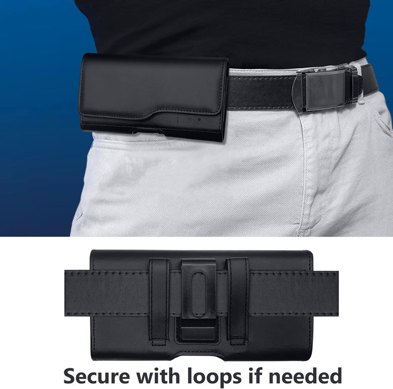 DeBin Cell Phone Belt Case Compatible with Samsung Galaxy Ultra Models (S25 S24 S23 S22 S21), A54/A53/A25/A15, Premium Leather, Magnetic Flap Holster & ID Card Pouch Holder, Black - Image 5