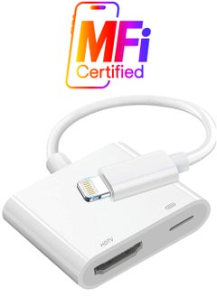 Lightning to HDMI Adapter,1080P Digital Sync Screen Converter AV Adapter with Charging Port Compatible with iPhone 12/11/XS/XR/X/8 iPad on HDTV/Monitor/Projector Support All iOS