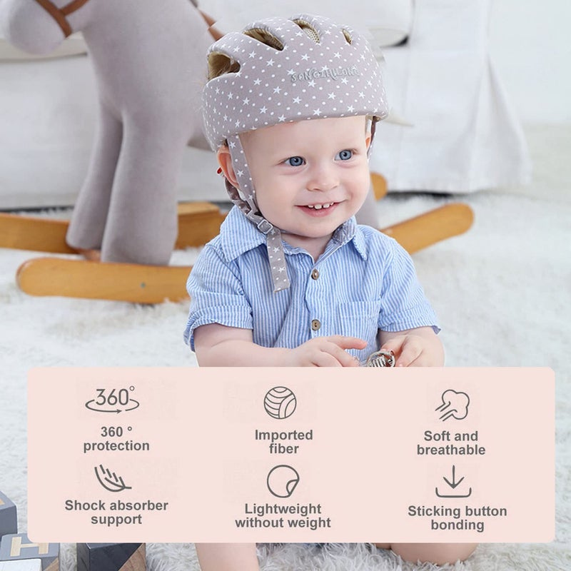 ESUPPORT خوذة قابلة للتعديل للأطفال، قبعة مزودة بحزام ناعم للأطفال، قبعة للأطفال عند تعلم الزحف والمشي واللعب (رمادي نجمي) - Image 4