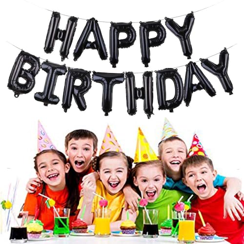 Crackles Happy Birthday Black Foil Balloons in Capital Letters Upper Case for Birthday Decorations - Image 4