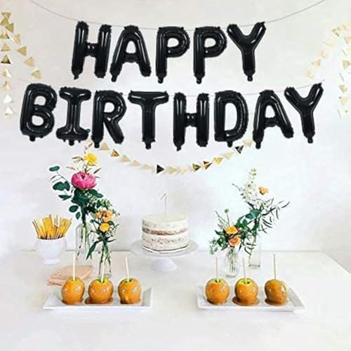 Crackles Happy Birthday Black Foil Balloons in Capital Letters Upper Case for Birthday Decorations - Image 1
