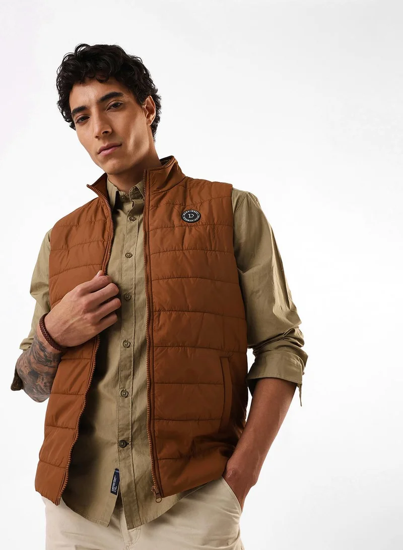 Men's Tan Brown 100% Polyester Gilet Regular Fit Jacket